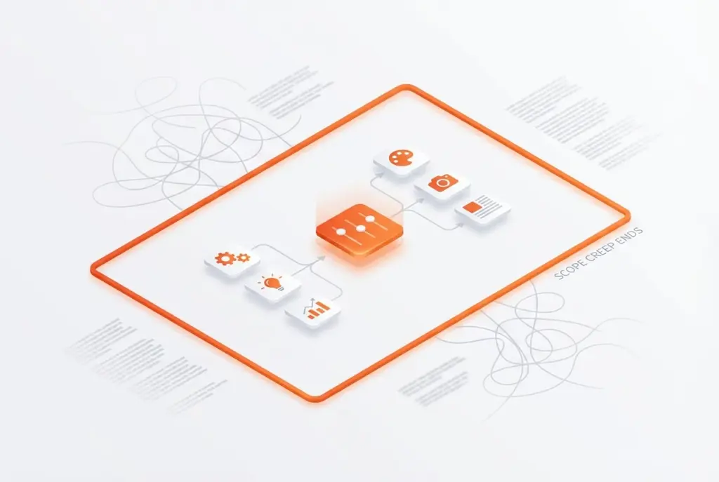 يوضح النص بالصورة كيف أن أفضل نظام ERP لوكالات التسويق، Boom ERP، يحل مشكلة الـ Scope creep ويزيد الأرباح بميزاته الفريدة.