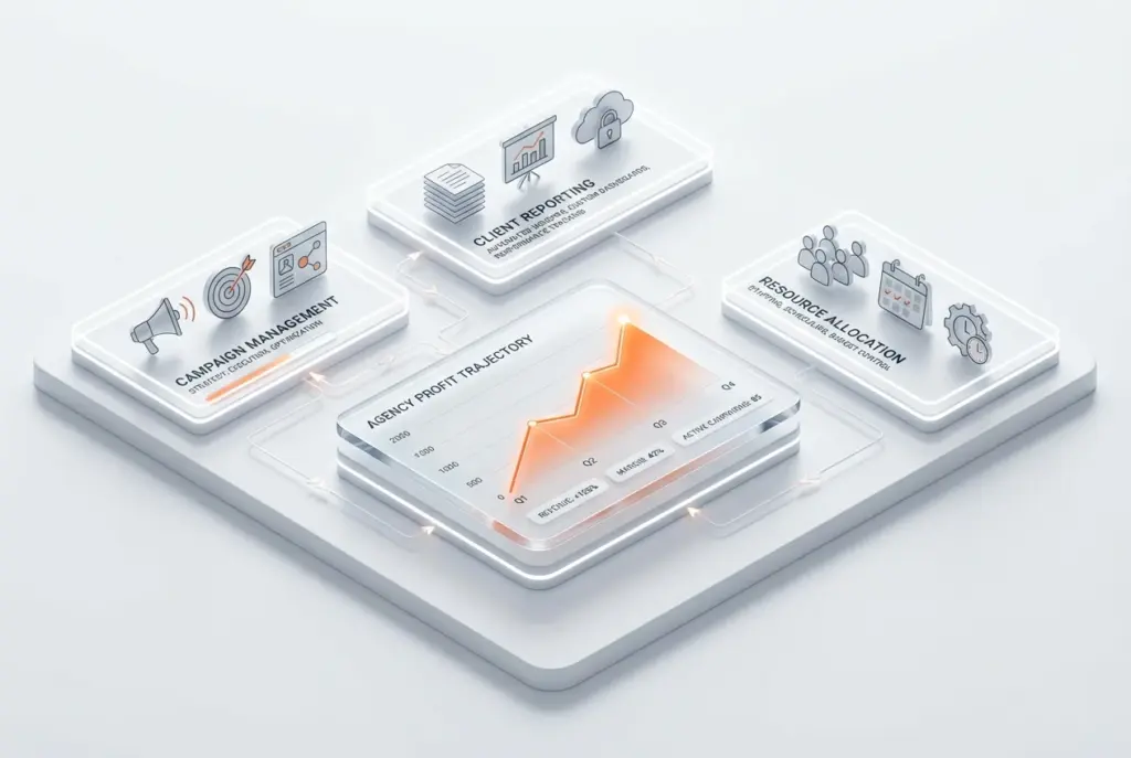 تعرض الصورة أفضل نظام ERP لوكالات التسويق الرقمي، Boom ERP، الذي يمنع ضياع الأرباح ويقضي على زحف النطاق (Scope Creep) في مشاريع الوكالات.