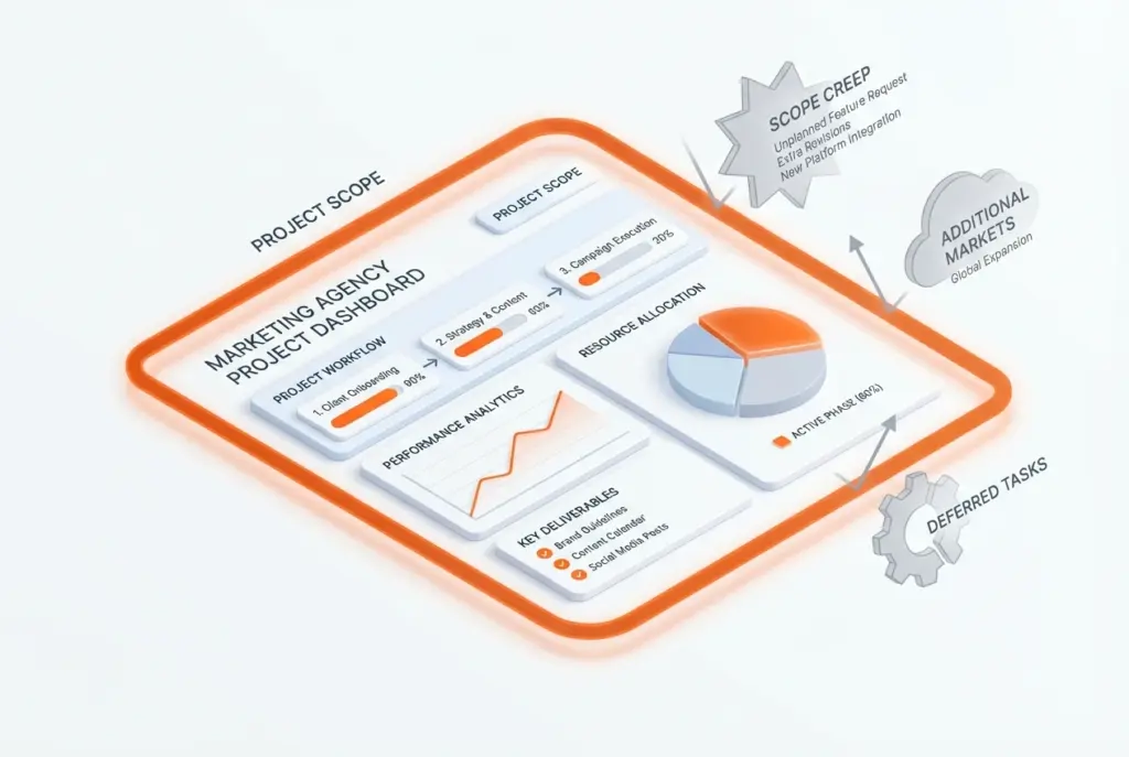 صورة توضيحية تقارن أفضل أنظمة ERP لوكالات التسويق، مع التركيز على ميزات Boom ERP المتفوقة في إدارة Scope creep وتتبع العقود بدقة لضمان الربحية.