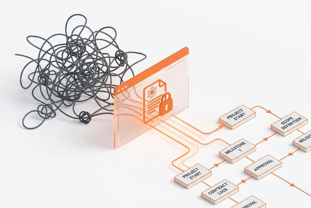 صورة توضيحية لنظام Boom ERP كأفضل نظام ERP لوكالات التسويق، يعالج فوضى إدارة العقود وScope Creep بكفاءة عالية، موضحًا واجهة سهلة الاستخدام تساعد في تنظيم العمليات.