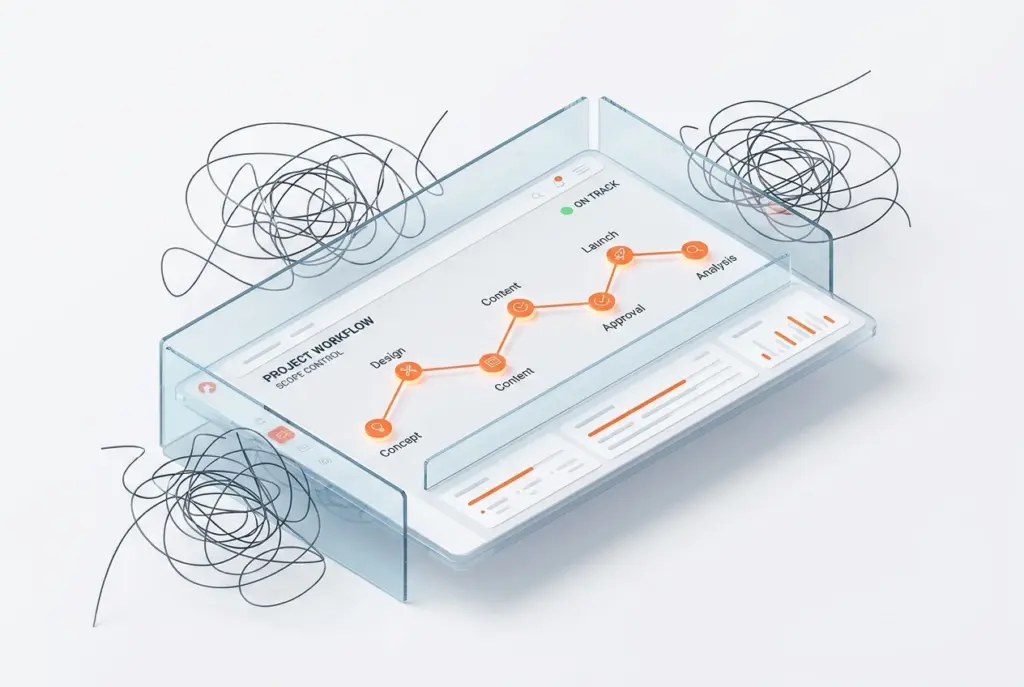 صورة تعرض عنوان المقال: وداعاً للـ Scope Creep، وكيف يتفوق Boom ERP كـ أفضل نظام ERP لوكالات التسويق، مع التركيز على مضاعفة الأرباح. توضح الصورة الحلول الذكية.