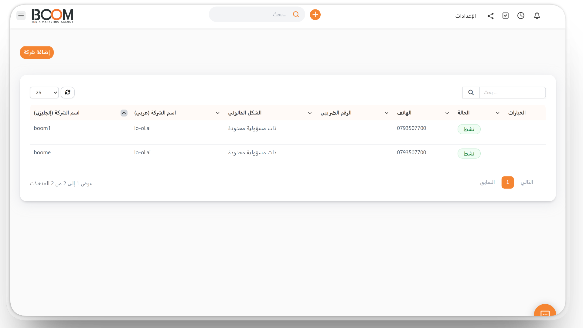 فروع متعددة وصلاحيات