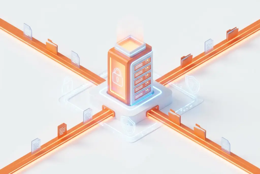 Digital documents secured within a BOOM ERP system, emphasizing data protection, access control, and compliance for sensitive business information.