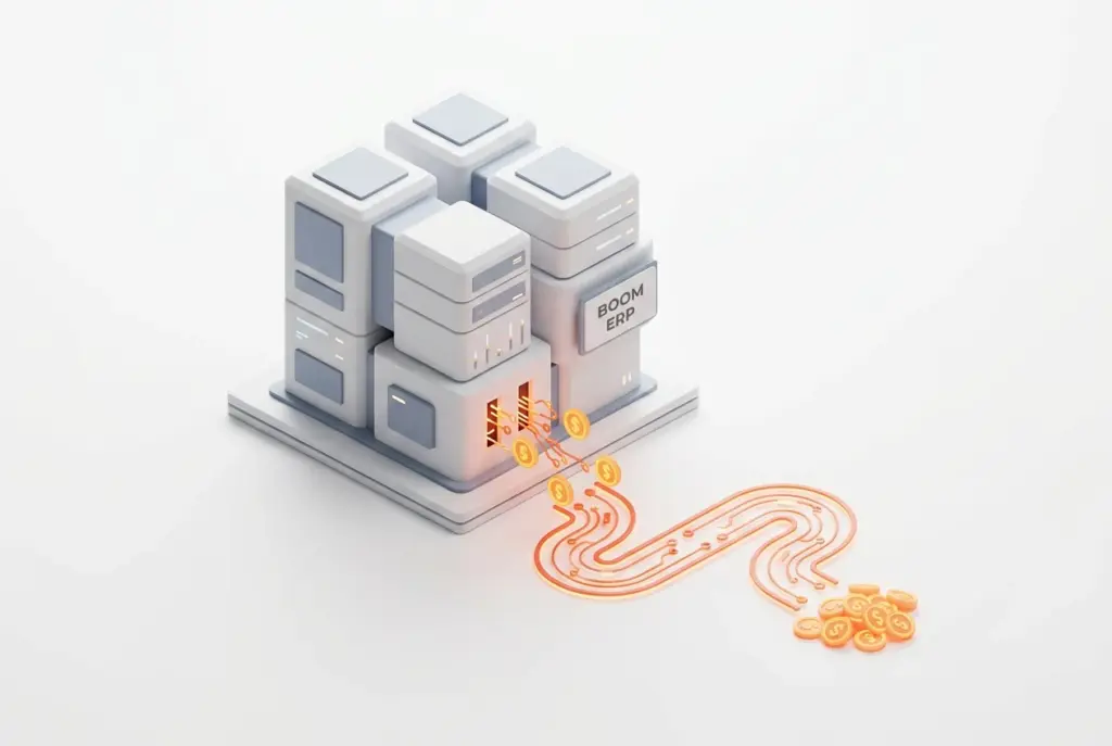 Illustration of a CRM dashboard with profit flowing out like water from a leak, being sealed by an automated system.