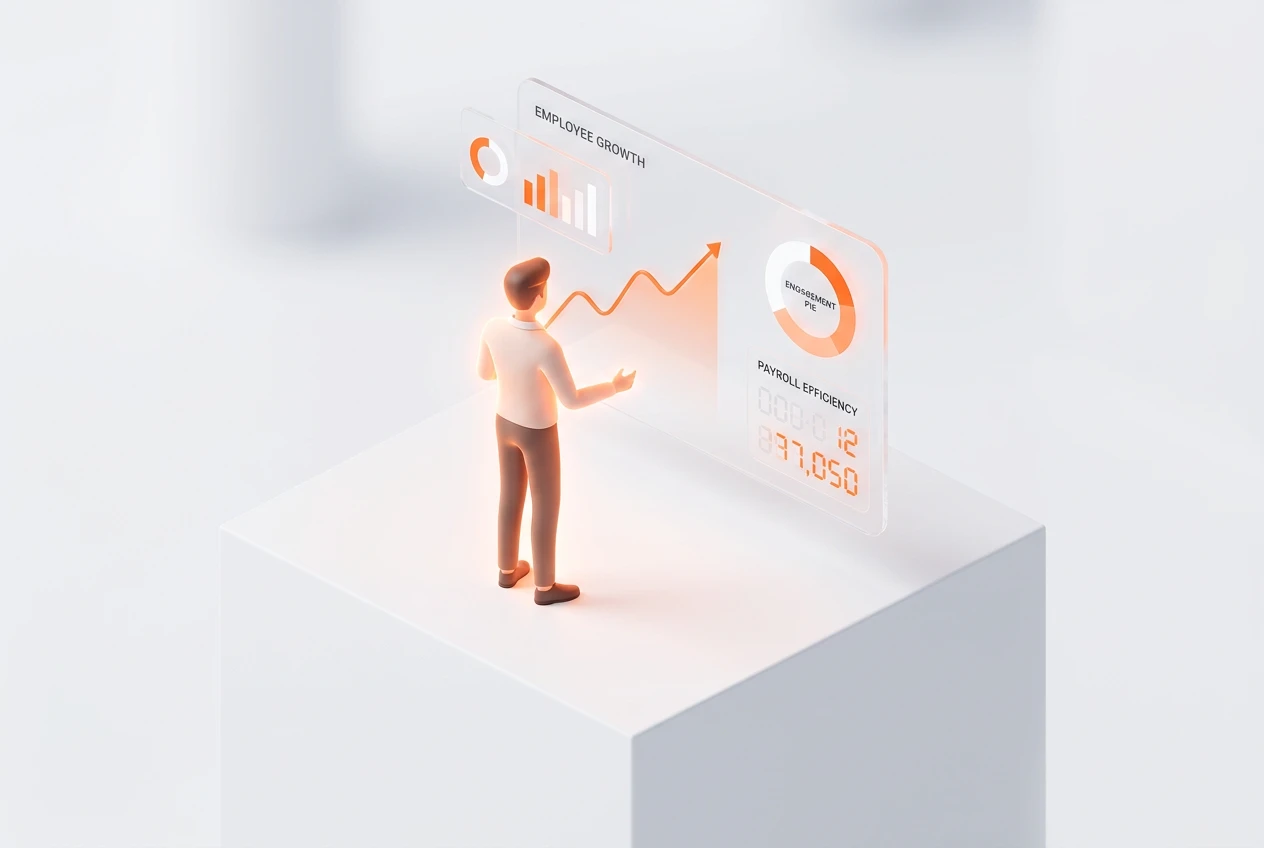 A chart showing how a unified HR and Payroll ERP system leads to strategic business insights and improved employee experience | رسم بياني يوضح كيف يؤدي نظام موحد للموارد البشرية والرواتب إلى رؤى استراتيجية وتحسين تجربة الموظفين