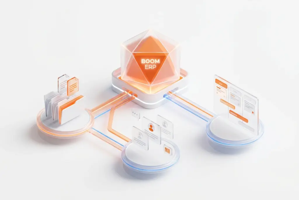 A team collaborating digitally, efficiently managing documents within a contextual document management system, emphasizing organized access.