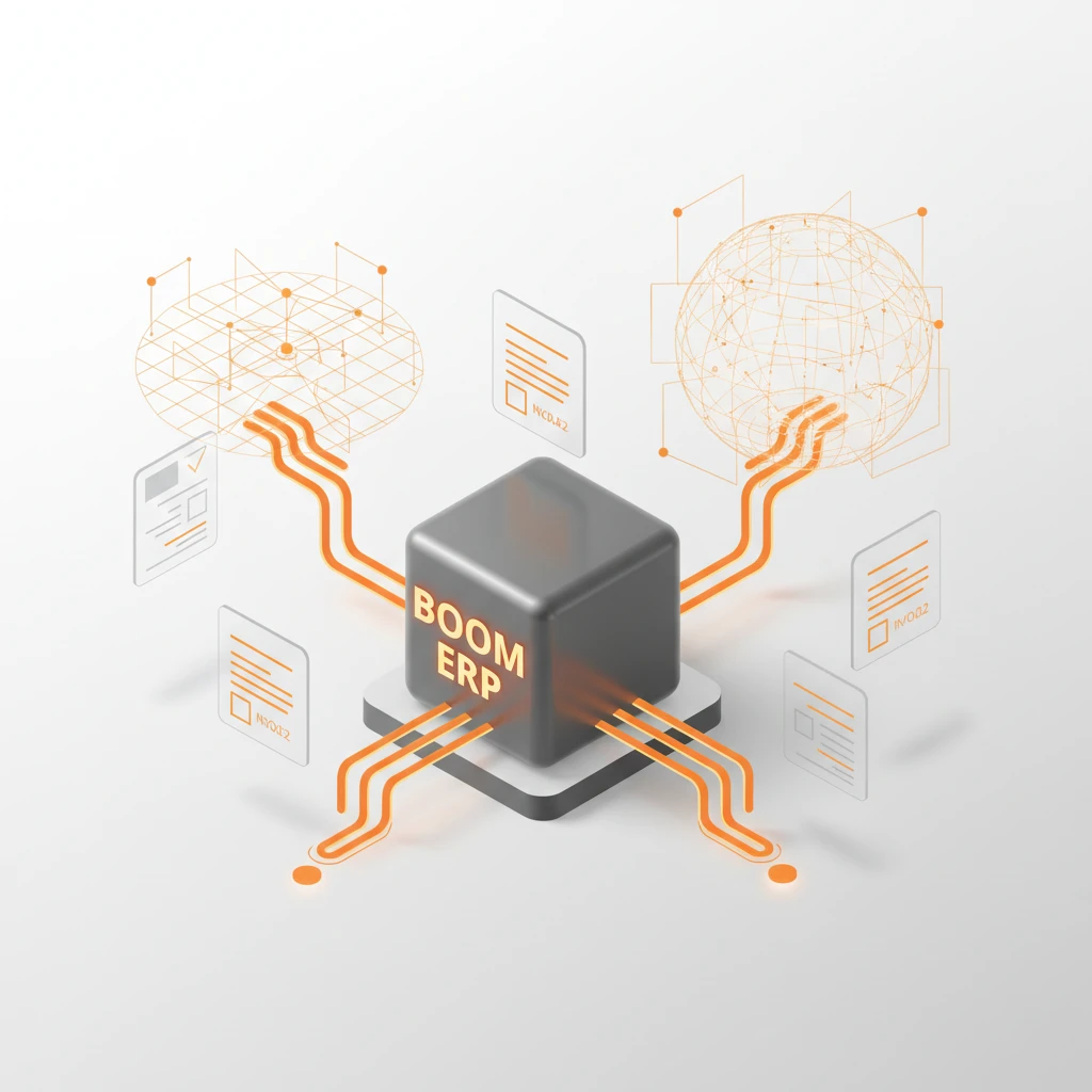 Dashboard showing automated tax compliance ERP features for global e-invoice sync within the BOOM ERP software ecosystem.